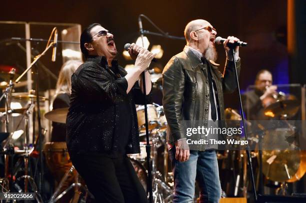 Vocalists Bobby Kimball and Chris Thompson perform onstage during the ManDoki Soulmates "Wings Of Freedom" concert at The Beacon Theatre on January...