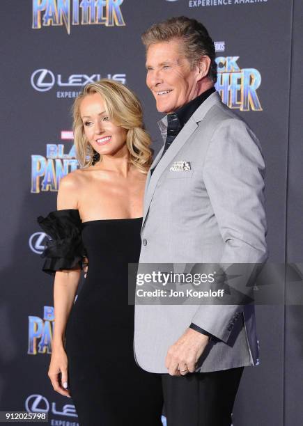 David Hasselhoff and Hayley Roberts attend the Los Angeles Premiere "Black Panther" at Dolby Theatre on January 29, 2018 in Hollywood, California.