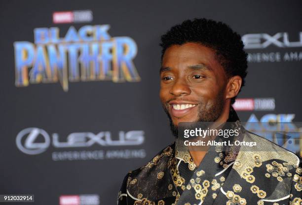Actor Chadwick Boseman arrives for the premiere of Disney and Marvel's "Black Panther" held at the Dolby Theatre on January 29, 2018 in Hollywood,...