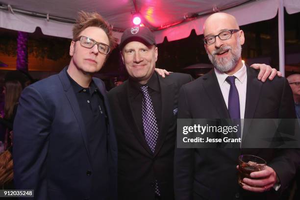 Director James Gunn, Marvel Studios President Kevin Feige, and director Peyton Reed at the Los Angeles World Premiere of Marvel Studios' BLACK...