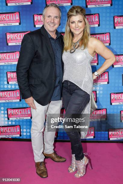 Alan Fletcher and Jennifer Hansen arrives for opening night of Priscilla Queen Of The Desert at Regent Theatre on January 30, 2018 in Melbourne,...