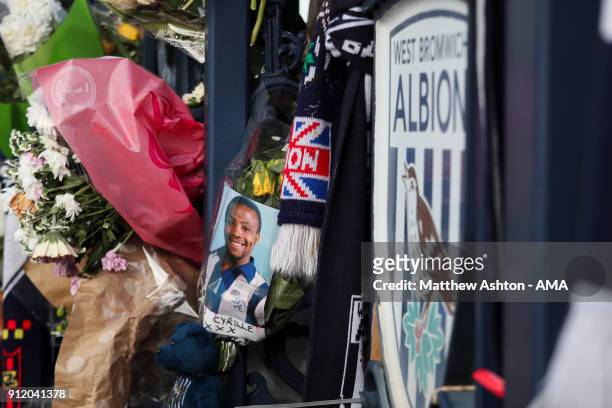 Tributes to Cyrille Regis outside The Hawthorns, home stadium of West Bromwich Albion during the Cyrille Regis Memorial Service at The Hawthorns on...