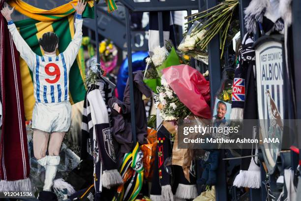 Tributes to Cyrille Regis outside The Hawthorns, home stadium of West Bromwich Albion during the Cyrille Regis Memorial Service at The Hawthorns on...