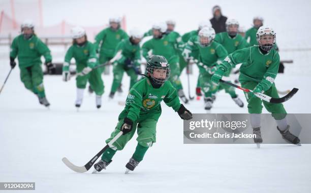 General view of a Bandy hockey match ahead of a visit by Prince William, Duke of Cambridge and Catherine, Duchess of Cambridge, where they will learn...