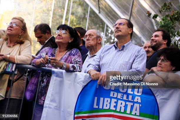 Freedom Party supporters attend at the "Festa Della Liberta": Italian Party Of Freedom Festival on September 27, 2009 in Milan, Italy. Italian Party...
