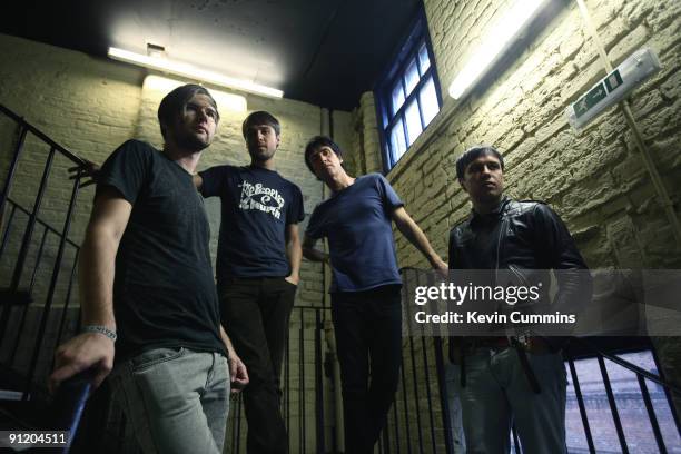 English rock group The Cribs, Liverpool, 26th September 2009. Left to right: drummer Ross Jarman, bassist and singer Gary Jarman, guitarist Johnny...