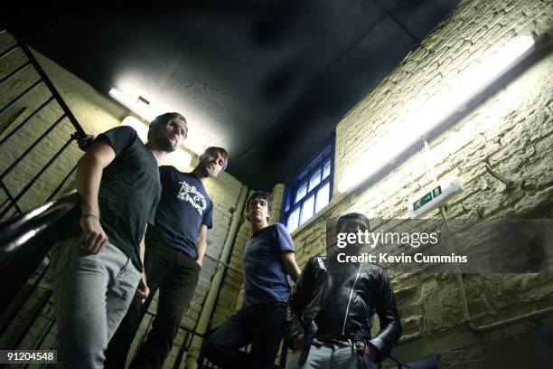 English rock group The Cribs, Liverpool, 26th September 2009. Left to right: drummer Ross Jarman, bassist and singer Gary Jarman, guitarist Johnny...