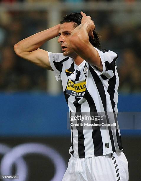 Vincenzo Iaquinta of Juventus FC reacts during the Serie A match between Genoa CFC and SSC Juventus FC at Stadio Luigi Ferraris on September 24, 2009...