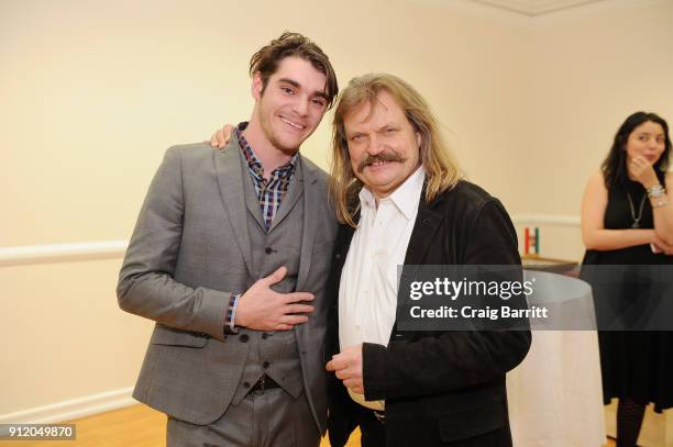 Actor RJ Mitte and Leslie Mandoki attend the ManDoki Soulmates "Wings Of Freedom" concert after party at the Hungarian Consulate on January 29, 2018...