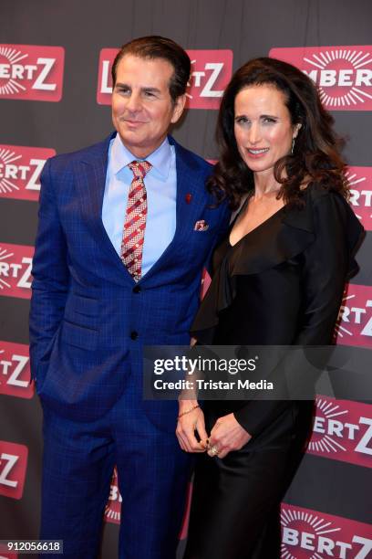 Vincent De Paul and US actress Andie MacDowell during the Lambertz Monday Night 2018 at Alter Wartesaal on January 29, 2018 in Cologne, Germany.