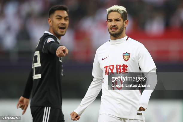 Alexandre Pato of Tianjin Quanjian looks on during the 2018 AFC Champions League qualifying match between Tianjin Quanjian and Ceres-Negros at...