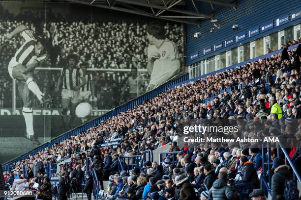 Big picture of Cyrille Regis is seen looking over fans at The Hawthorns, home stadium of West Bromwich Albion during the Cyrille Regis Memorial...