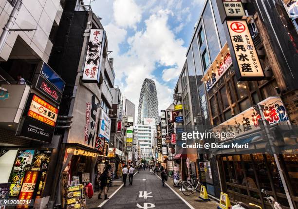 stunning view of the entertainment district at the foot of the skyscrapers of shinjuku in tokyo - prefettura di tokyo foto e immagini stock
