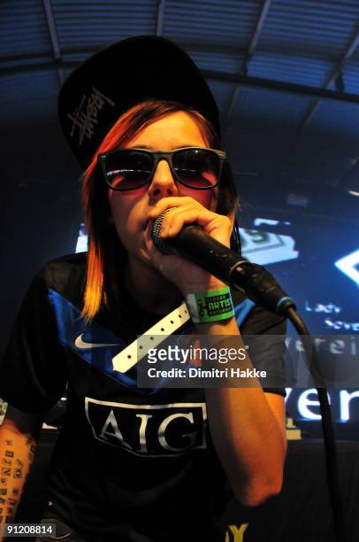 Lady Sovereign performs on stage on the second day of Lowlands Festival at Evenemententerrein Walibi World on August 22, 2009 in Biddinghuizen,...