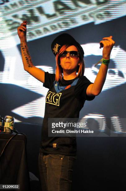 Lady Sovereign performs on stage on the second day of Lowlands Festival at Evenemententerrein Walibi World on August 22, 2009 in Biddinghuizen,...