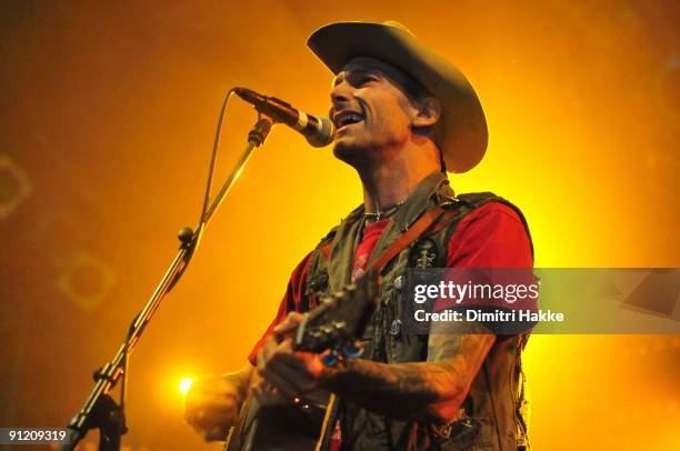 Hank Williams III performs on stage on the second day of Lowlands Festival at Evenemententerrein Walibi World on August 22, 2009 in Biddinghuizen,...