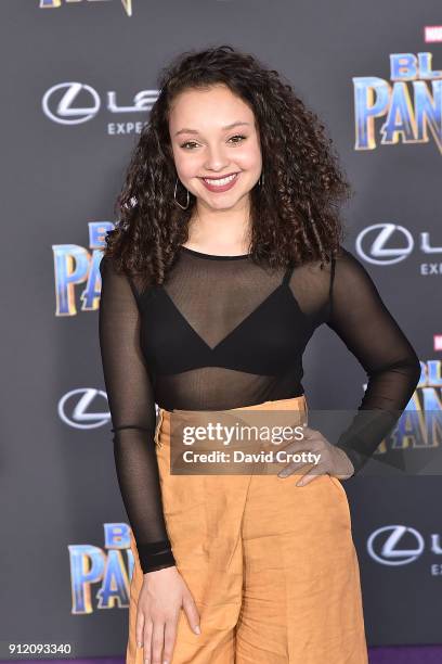 Kayla Maisonet attends the Premiere Of Disney And Marvel's "Black Panther" - Arrivals on January 29, 2018 in Hollywood, California.
