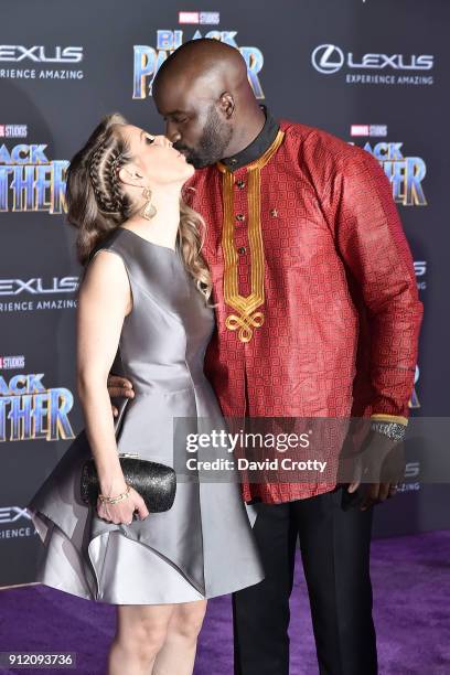 Iva Colter and Mike Colter attend the Premiere Of Disney And Marvel's "Black Panther" - Arrivals on January 29, 2018 in Hollywood, California.