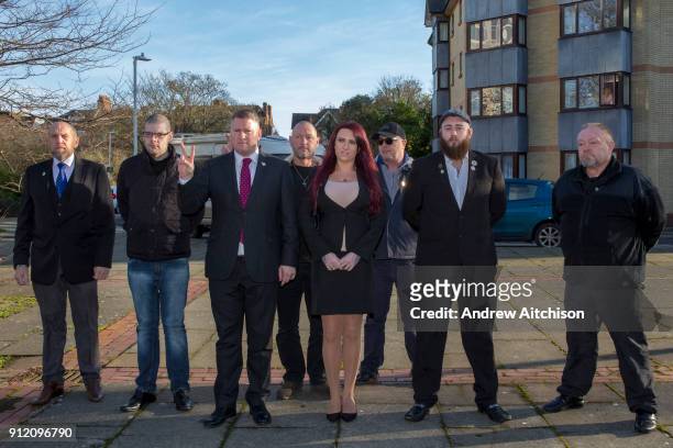 Britain First leaders Paul Golding and deputy leader Jayda Fransen and entourage arriving at Folkestone Magistrate Court on 30th January 2018 in...