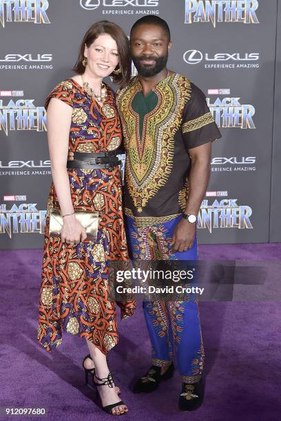 Jessica Oyelowo and David Oyelowo attend the Premiere Of Disney And Marvel's "Black Panther" - Arrivals on January 29, 2018 in Hollywood, California.