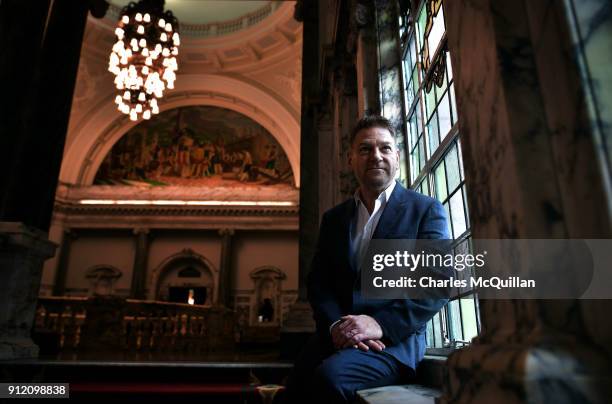 Sir Kenneth Branagh poses this morning inside Belfast City Hall as he receives the 'Freedom Of The City' on January 30, 2018 in Belfast, Northern...