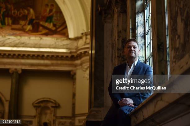 Sir Kenneth Branagh poses this morning inside Belfast City Hall as he receives the 'Freedom Of The City' on January 30, 2018 in Belfast, Northern...