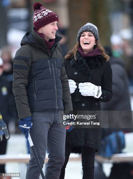 Catherine, Duchess of Cambridge and Prince William, Duke of Cambridge attend a Bandy hockey match where they will learn more about the popularity of...