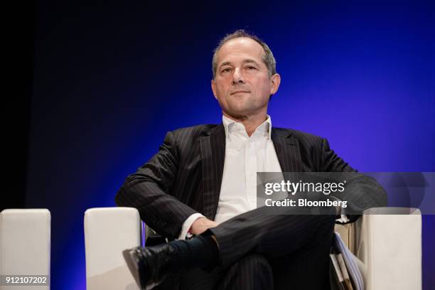 Frederic Oudea, chief executive officer of Societe Generale SA, looks on during a panel discussion at the Paris Fintech Forum in Paris, France, on...