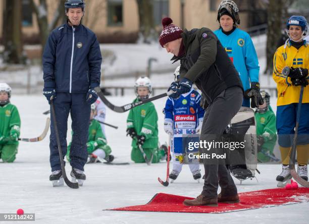 Catherine, Duchess of Cambridge and Prince William, Duke of Cambridge visit the Stockholm bandy team Hammarby IF where they will learn more about the...