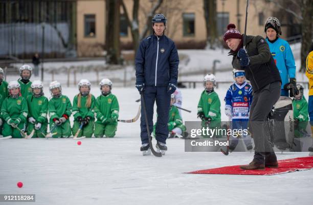 Catherine, Duchess of Cambridge and Prince William, Duke of Cambridge visit the Stockholm bandy team Hammarby IF where they will learn more about the...