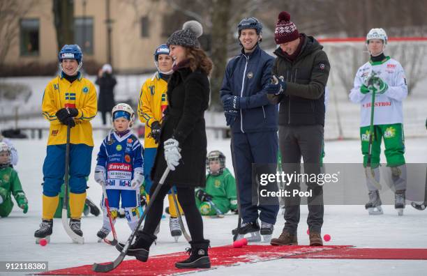 Catherine, Duchess of Cambridge and Prince William, Duke of Cambridge visit the Stockholm bandy team Hammarby IF where they will learn more about the...