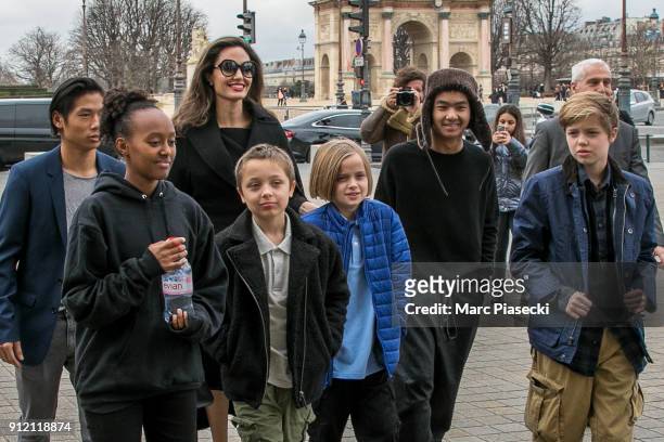Actress Angelina Jolie and her children Maddox Jolie-Pitt, Shiloh Jolie-Pitt, Vivienne Marcheline Jolie-Pitt, Knox Leon Jolie-Pitt, Zahara Jolie-Pitt...