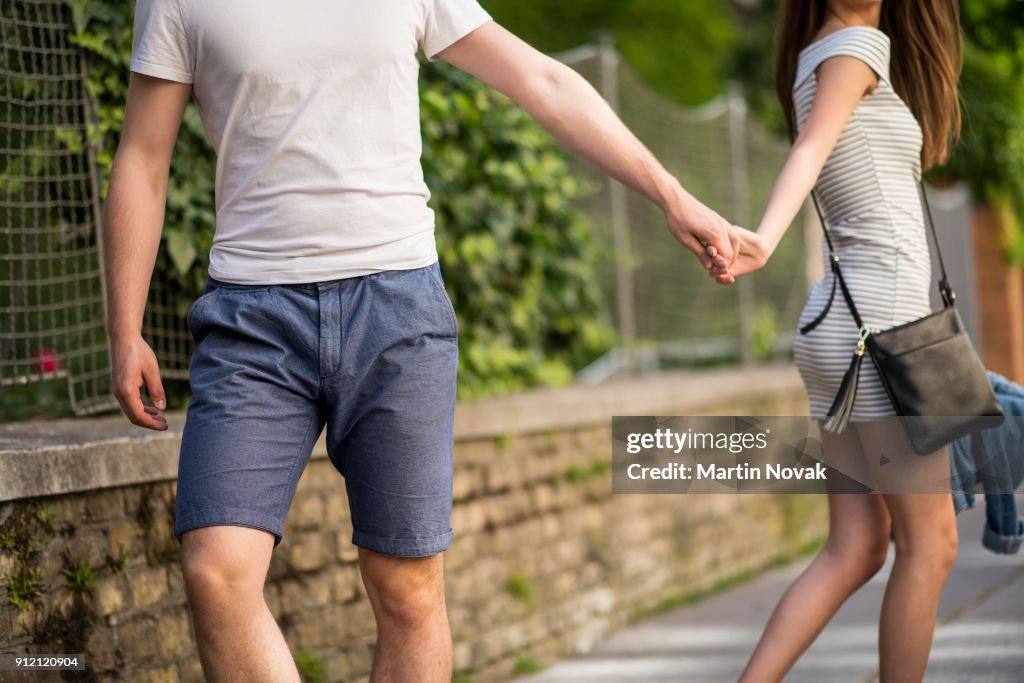 Couple walking away from each other