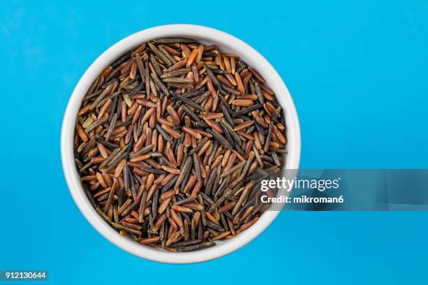 black and red rice directly above view, macro shot. traditional food. - national diet of japan stock pictures, royalty-free photos & images