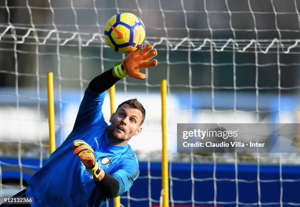 Daniele Padelli of FC Internazionale in action during the FC Internazionale training session at Suning Training Center at Appiano Gentile on January...