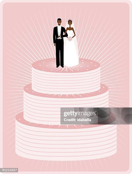 wedding cake - african american cake topper stock illustrations