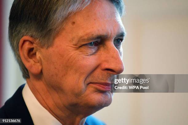 Chancellor of the Exchequer Philip Hammond during a meeting with Indonesia's Finance Minister Sri Mulyani Indrawati inside 11 Downing Street on...