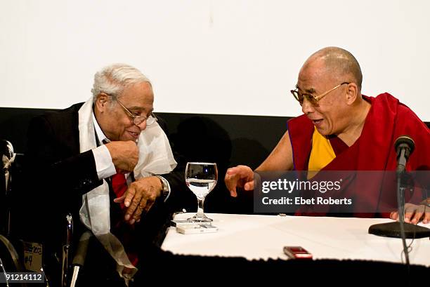 The Dalai Lama with Reverend Benjamin Hooks during the Press Conference while he visits the National Civil Rights Museum on September 23, 2009 in...