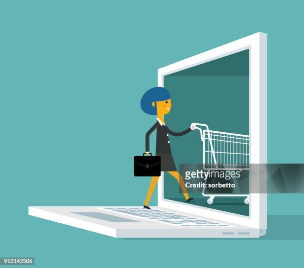 ilustrações de stock, clip art, desenhos animados e ícones de online shopping - businesswoman - onlineshopping