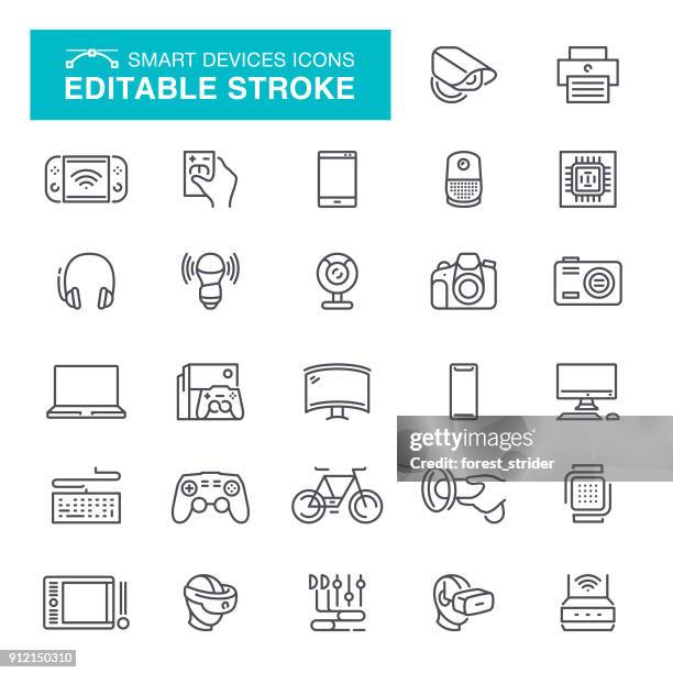 electronic smart devices icons editable stroke - smart-home-device-icons stock illustrations