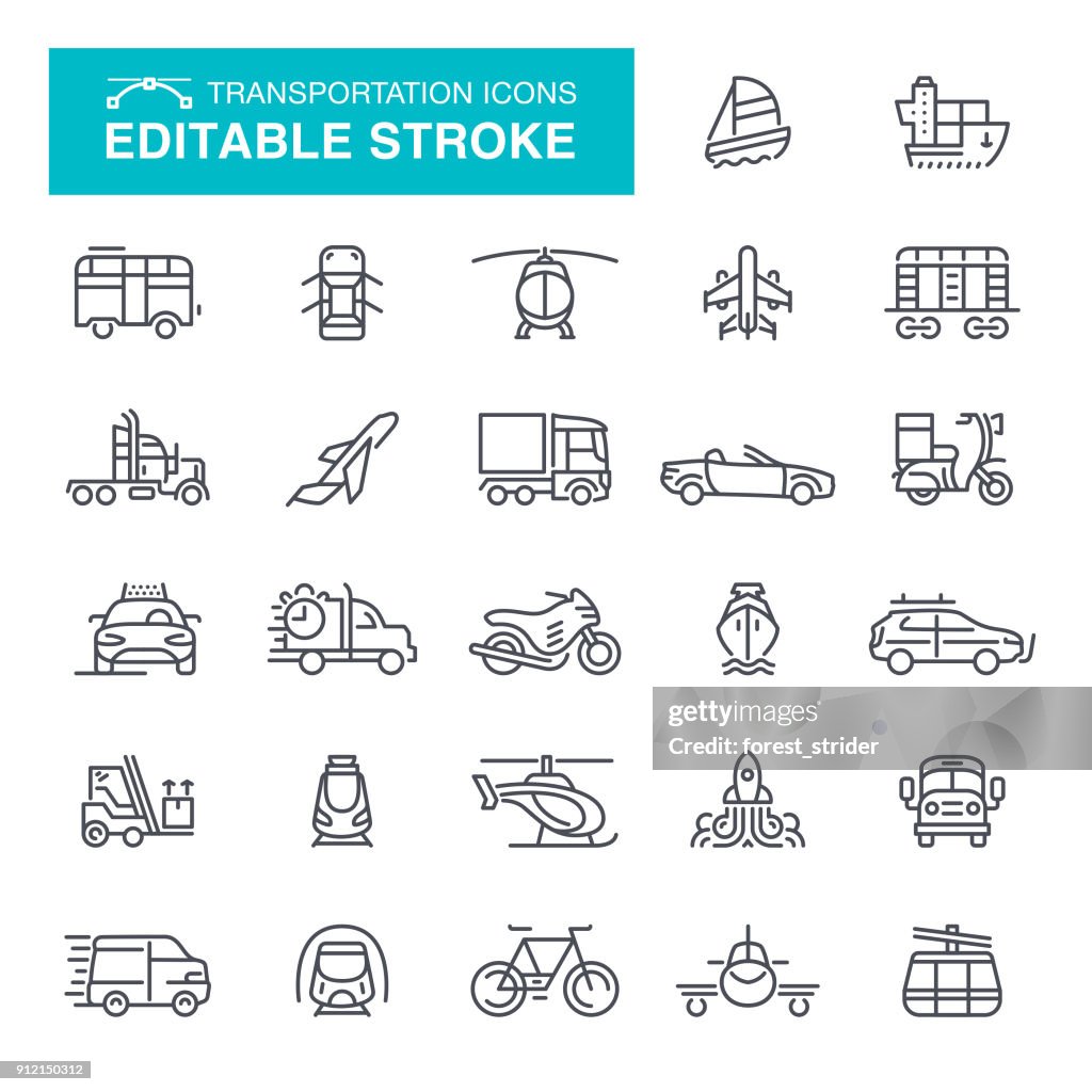 Transportation Icons Editable Stroke