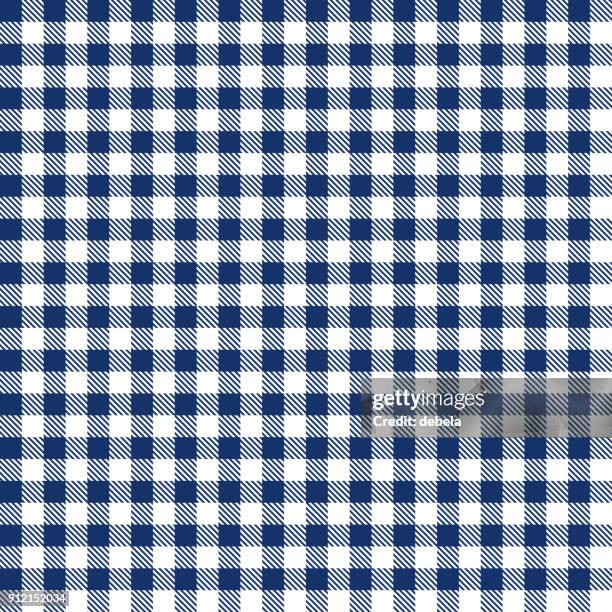 blue gingham cloth fabric pattern - gingham stock illustrations