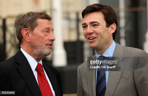 Former Home Secretary David Blunkett chats with current health secretary Andy Burnham outside the Brighton Centre hosting the Labour Party Conference...