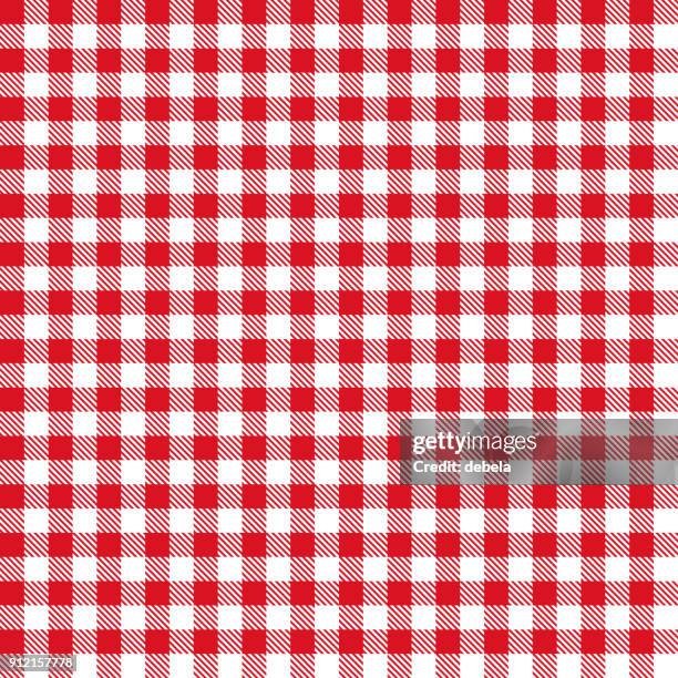 red gingham cloth fabric pattern - picnic pattern stock illustrations