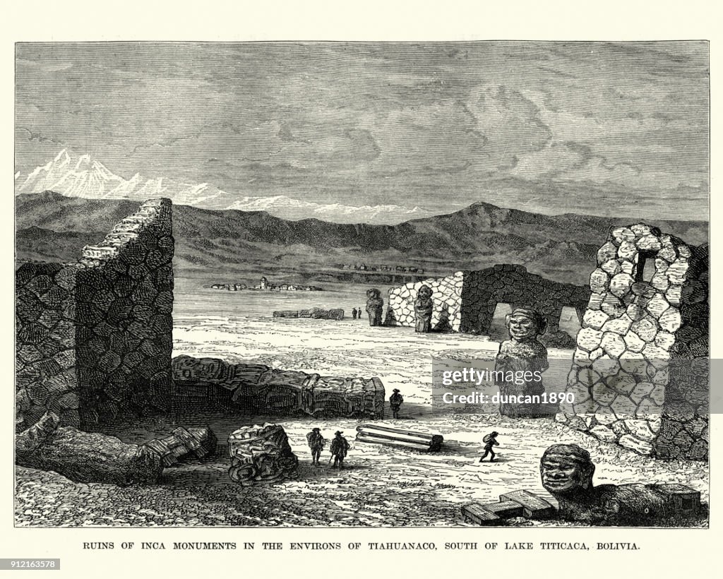 Ruins of Inca monuments, Tiwanaku, Bolivia, 19th Century