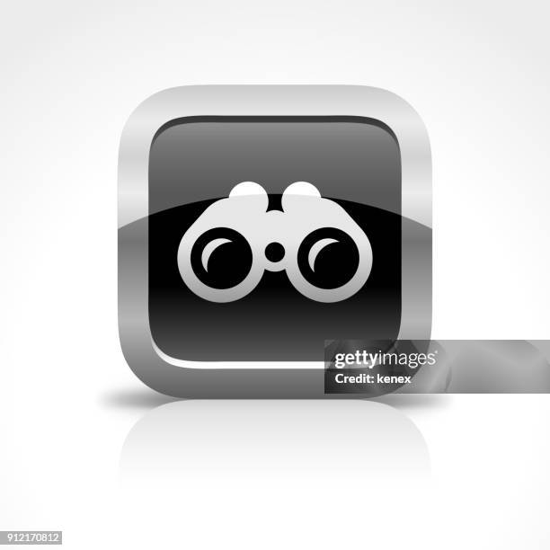 binoculars glossy button icon - explore city stock illustrations