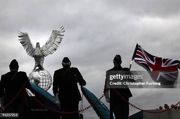 Standard bearers parade as Princess Anne, Princess Royal officially opens the new RAF Association Remembrance Garden at The National Memorial...