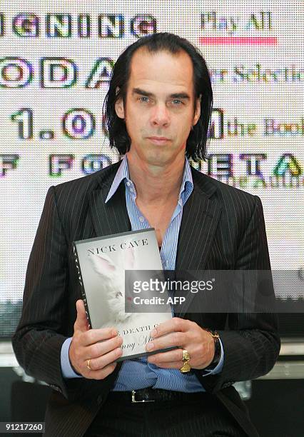 Australian singer, songwriter and author Nick Cave signs copies of his second novel, 'Death Of Bunny Munro' in London, on September 28, 2009. The...