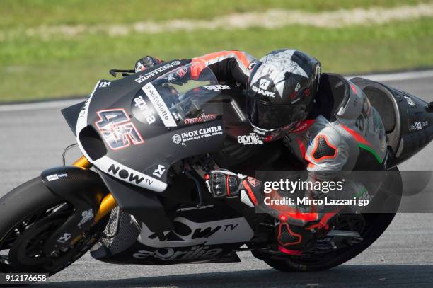 Scott Redding of Great Britain and Aprilia Racing Team Gresini rounds the bend during the MotoGP test in Sepang at Sepang Circuit on January 30, 2018...