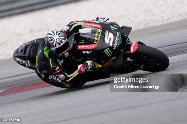 Johann Zarco of France and Monster Yamaha Tech 3 rounds the bend during the MotoGP test in Sepang at Sepang Circuit on January 30, 2018 in Kuala...